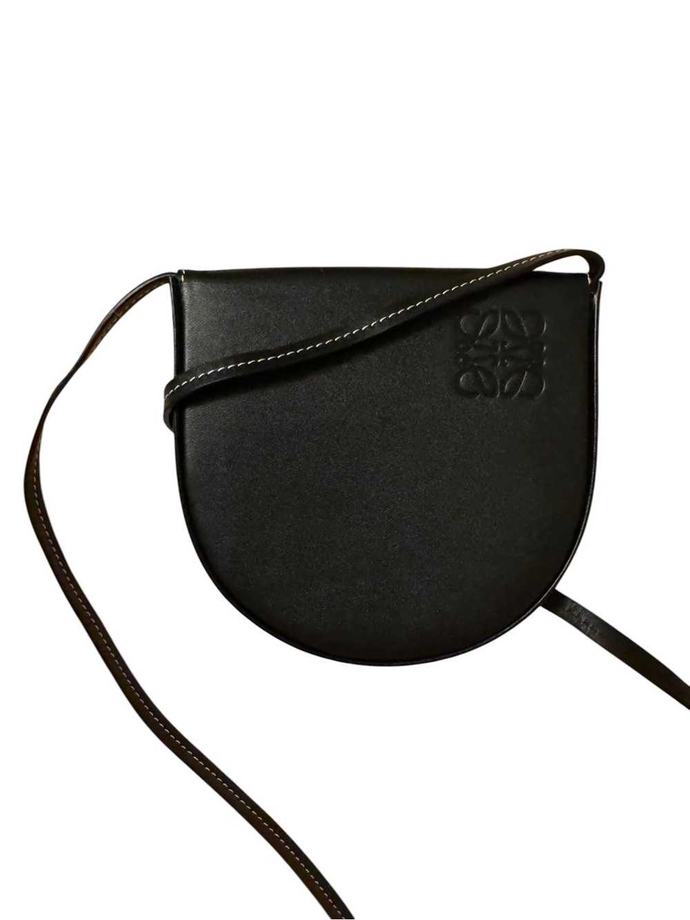 Loewe Small Anagram Heel Pouch Crossbody Bag Black Soft Calf Leather Auth